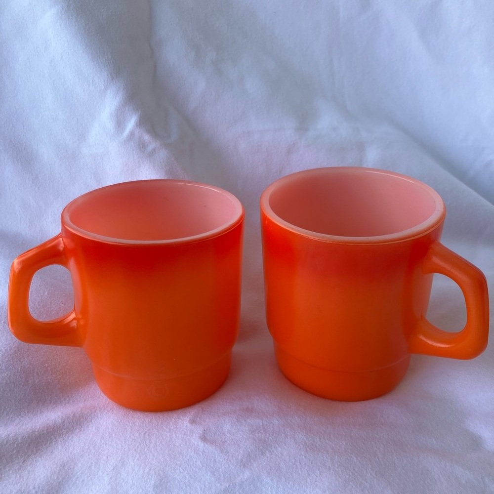 Vintage Anchor Hocking Fire King Orange Coffee Mugs-Set of 2
